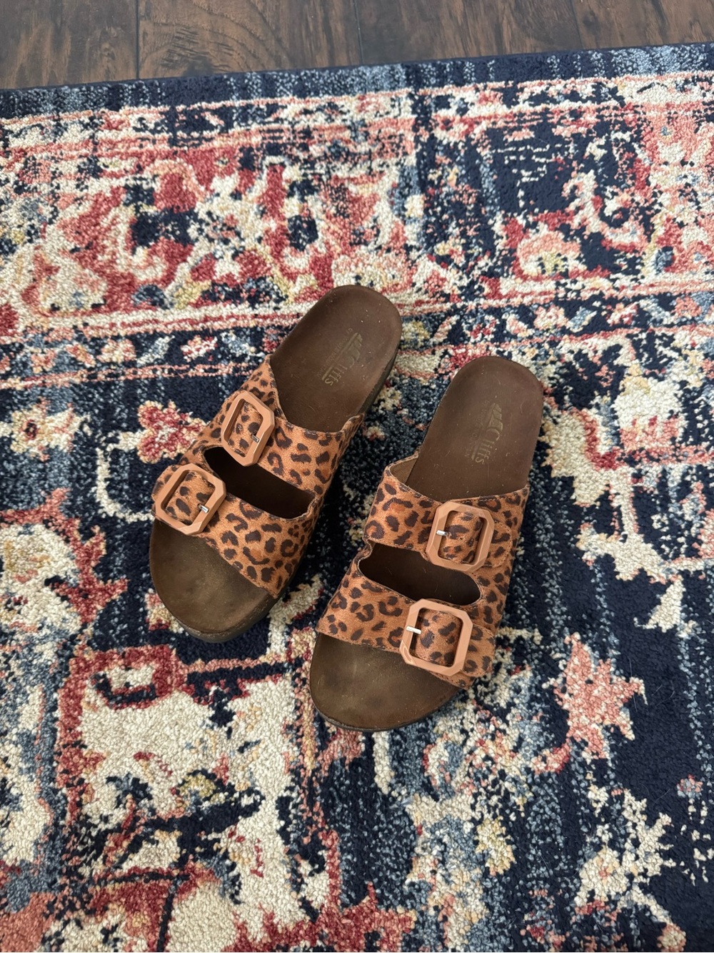 Cliffs by WHITE MOUNTAIN Leopard Print Double-Buckle Slide Sandals - Brown/Tan